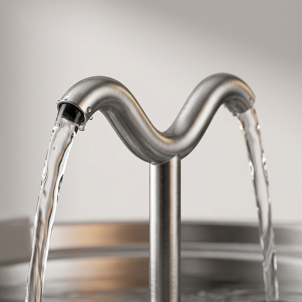 Close-up of AquaPure Pro wave-shaped spout with flowing water streams